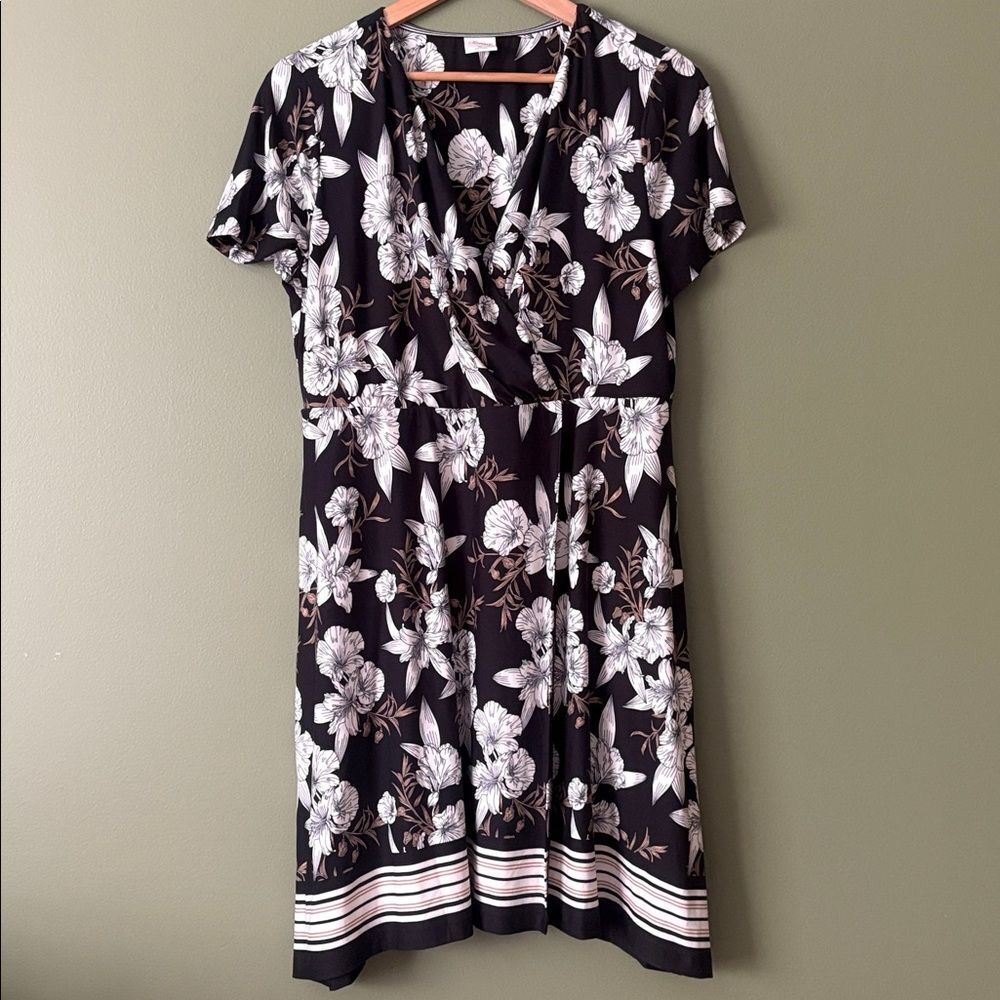 Soma Faux Wrap Dress Lush Tropic Border Black Sz XL - Picture 2 of 8